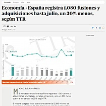 Espaa registra 1.080 fusiones y adquisiciones hasta julio, un 30% menos, segn TTR